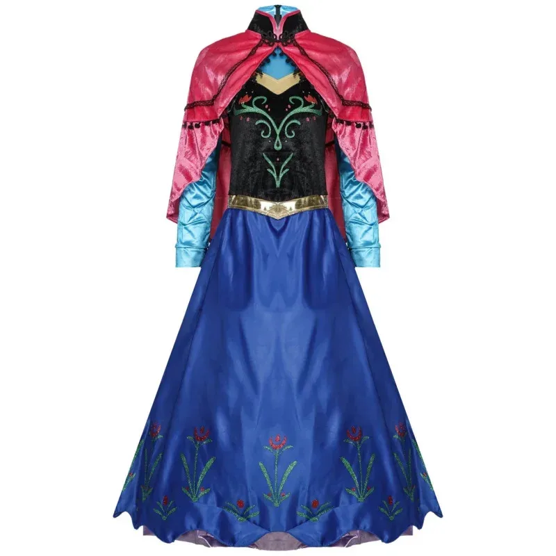 Frozen Anna Princess Long Dress Adults Snow Queen Elsa Cosplay Costume Fairy Tale Party Dresses for Women Halloween Fancy Dress