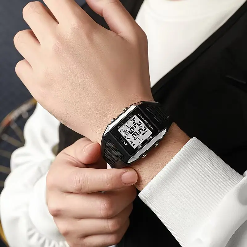 مجموعة ساعات رقمية LED ريترو للرجال، ساعة يد رقمية للرجال رياضية خارجية مقاومة للماء، مجموعة ساعات إلكترونية للرجال