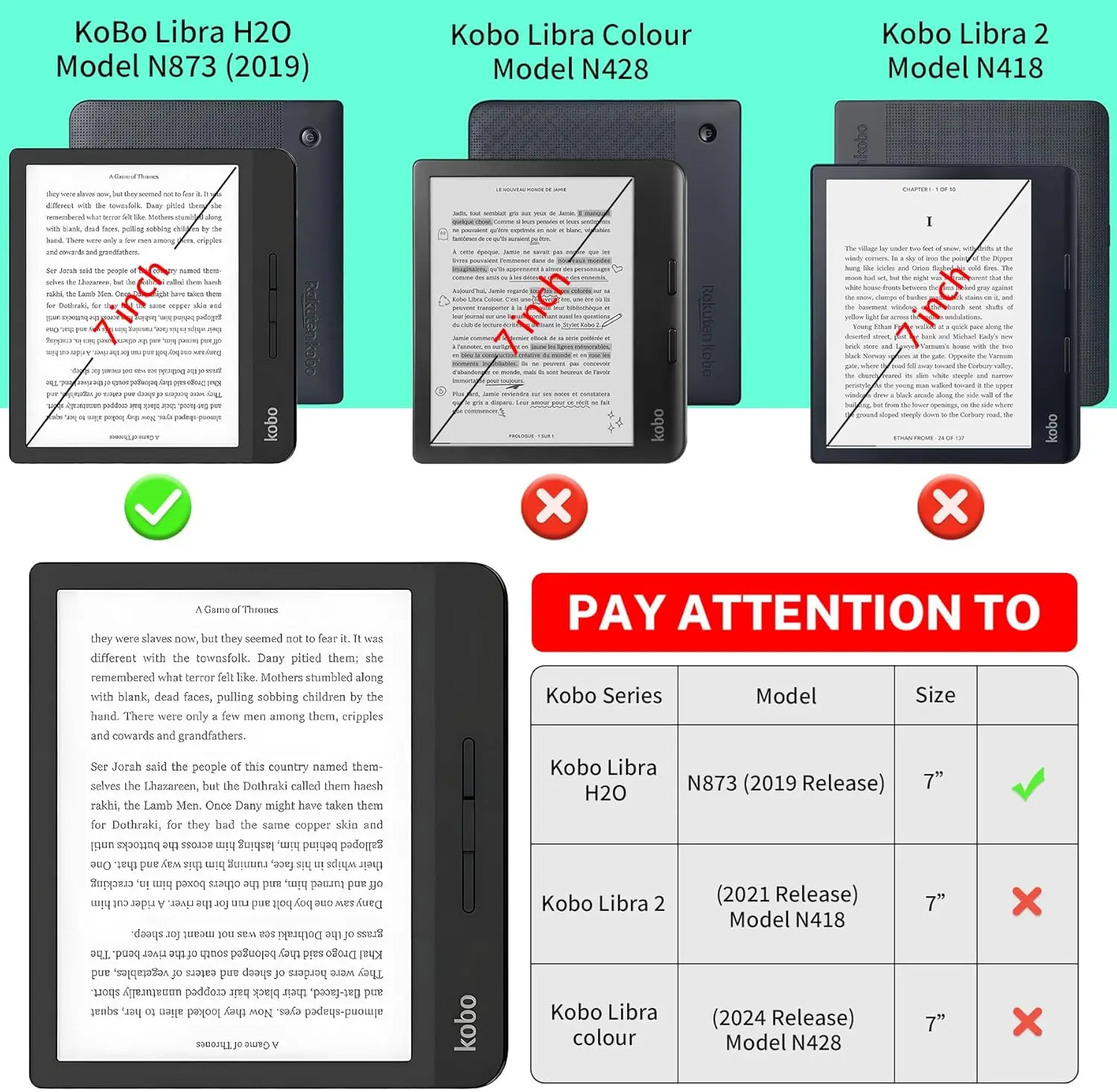 Fit for 7' Kobo Libra H2O N873 Case E-Reader, Lightweight Premium PU Leather Protective Cover with Auto Sleep/Wake
