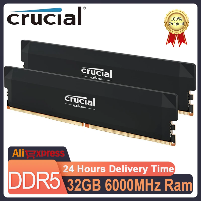 Crucial Pro DDR5 RAM 32GB Kit (2x16GB) CL36 6000MHz Overclocking Desktop Gaming Memory Intel XMP 3.0 & AMD Expo Compatible Black