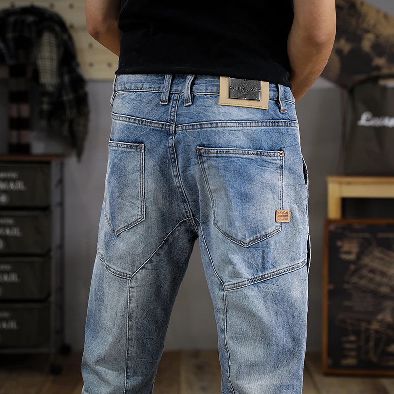 

JXNS105 American tide high-end washed and white men's jeans new cat whiskers Slim light-coloured straight trousers