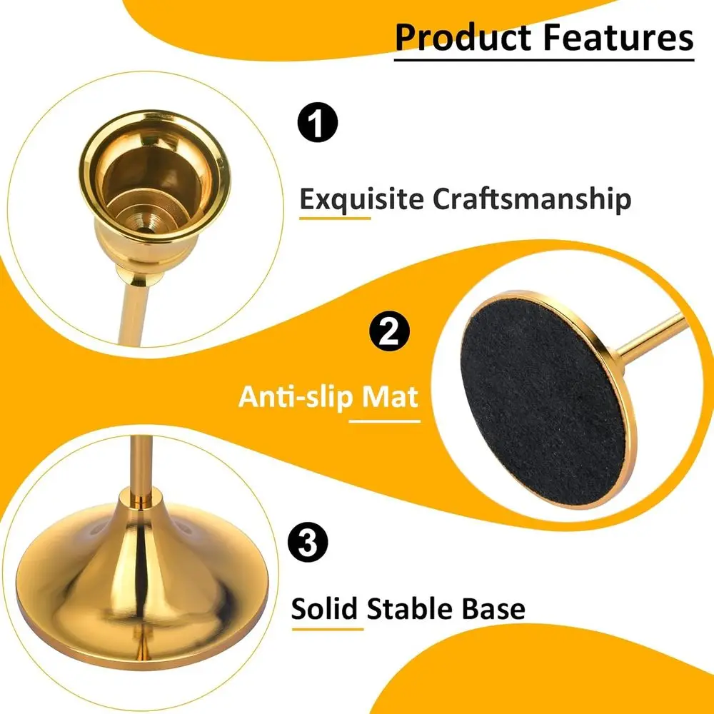 Vintage Gold Taper Candlestick Holders Set, 2 Packs (6 Pieces) for Elegant Centerpieces