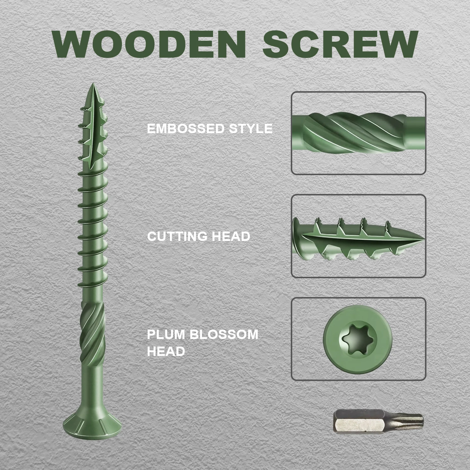 

Deck Wood Screws Carbon Steel Green Anti Rust Coating TORX Star Drive Threaded - Free T25 (3 Sizes: #10x3", 8x1.5", 8x2" )