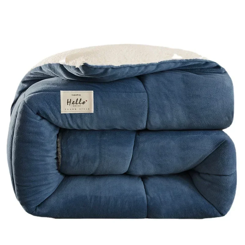 Winter Bedding Thick Quilt Blanket Thickened Warm Flannel Fleece Comforter for Cold Nights Set Bed Duvets Quilts The Blankets