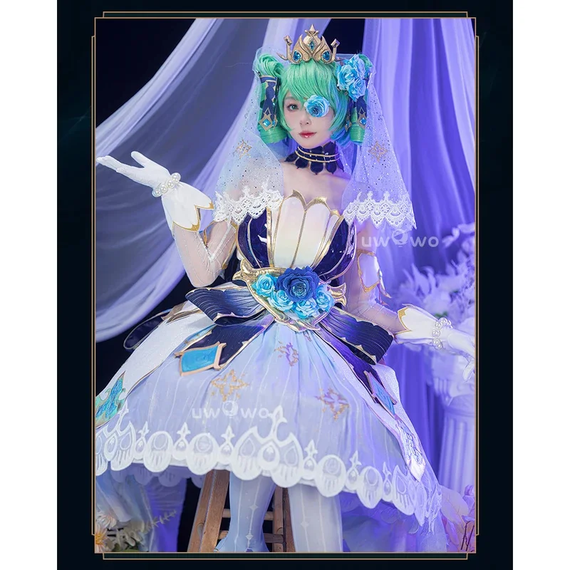 CyL-O-L Gwen Gwem 크리스탈 로즈 코스프레 의상 가발 게임 Gwem 글로우 드레스 새로운 스킨 섹시한 여성 할로윈 코스프레 의상 스타킹