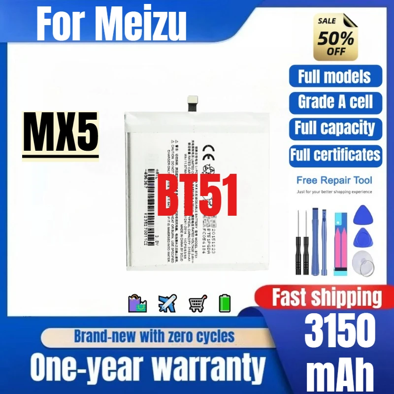 

BT51 for Meizu MX5 Mobile Phone Battery 0 Cycle High Quality High Capacity Battery Replacement Bateria Grade A Cell with Tools