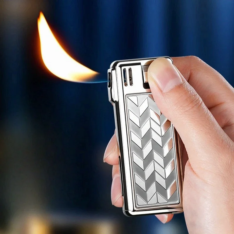 2026 Retro Classic Open Flame Metal Lighter Oblique Fire Inflatable Cigarette Lighter Men's Business Pipe Smoking Equipment