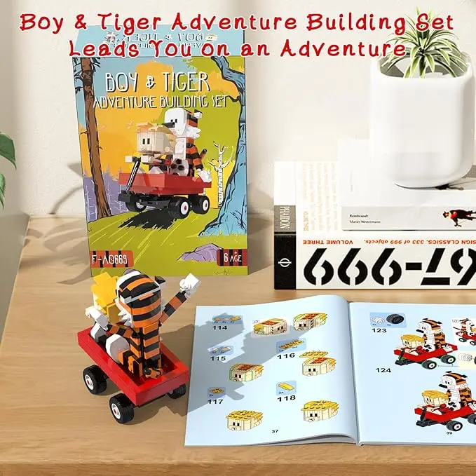 MOC Calvined and Hobbes Building Blocks Set Classic Comic Boy and Tiger Model Toys Children Christmas Gifts