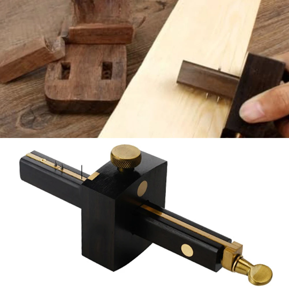 Clear Line Marking Gauge Woodworking Wood Marking Gauge Straight Line Marking Ebony Wood Body Two-sided Structure Workshop Use