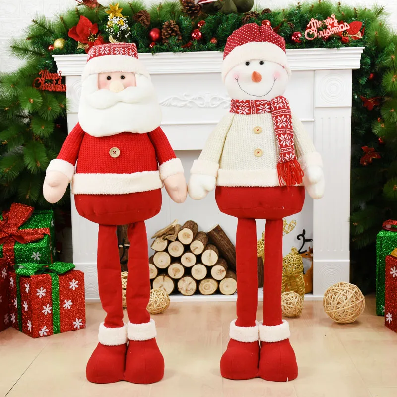 

39in Large Size Christmas Plush Doll Santa Claus Snowman Retractable Leg Plush Toy Xmas Tree Decoration New Year Home Ornament