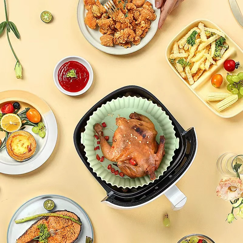 Silicone Air Fryer Baking Tray Reusable Baking Basket Grill Pan Food-grade Non-stick Fryers  Baking Pan Kitchen Accessories