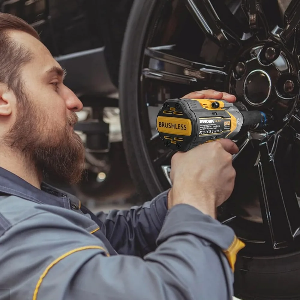 مفتاح ربط لاسلكي 21 فولت، 1/2 بوصة، بدون فرش، عزم دوران عالي، يصل إلى 700 قدم، مع بطارية ليثيوم أيون 4.0 أمبير في الساعة #6