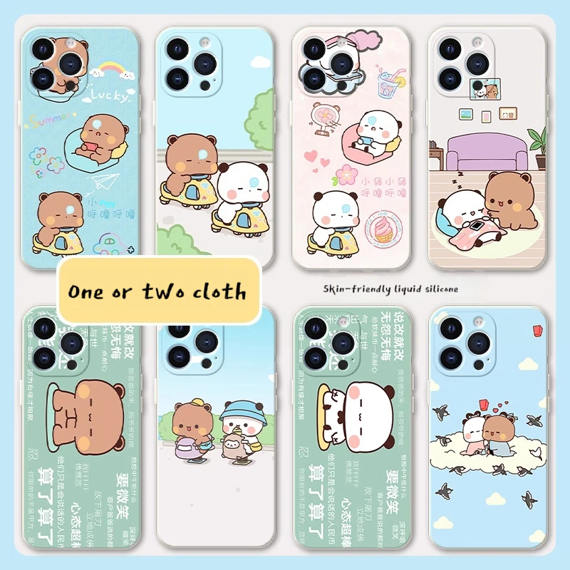 New Cute Bubu Dudu Love Bear Phone Case For Apple 11 12 13 14 X Xr Pro Max 7 8 Plus Lens Protective Leather Soft Back Cover Gift