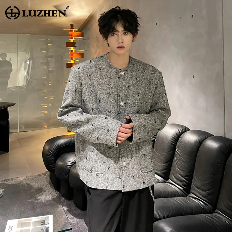

LUZHEN Original Niche Textured Printed Elegant Temperament Round Neck Casual Jacket Men's 2025 Autumn Handsome Male Coat JY4412