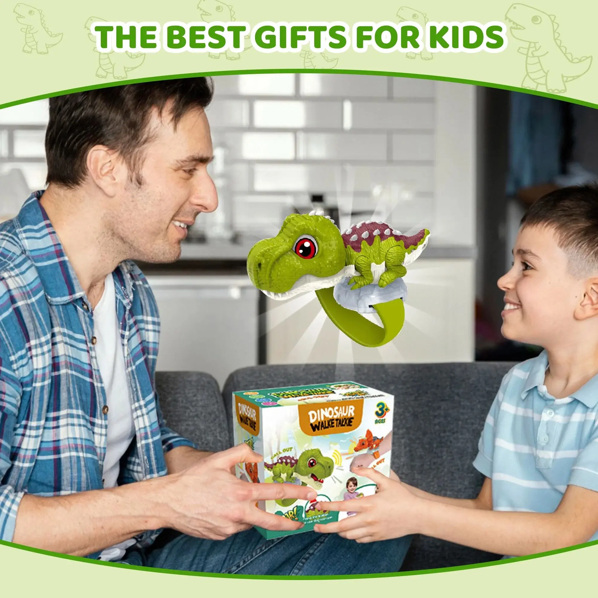 2Pcs Dinosaur Wristband Walkie Talkies, Kids Long Range 2-Way Radio Toys, Adjustable Strap Outdoor Play & Christmas Gifts