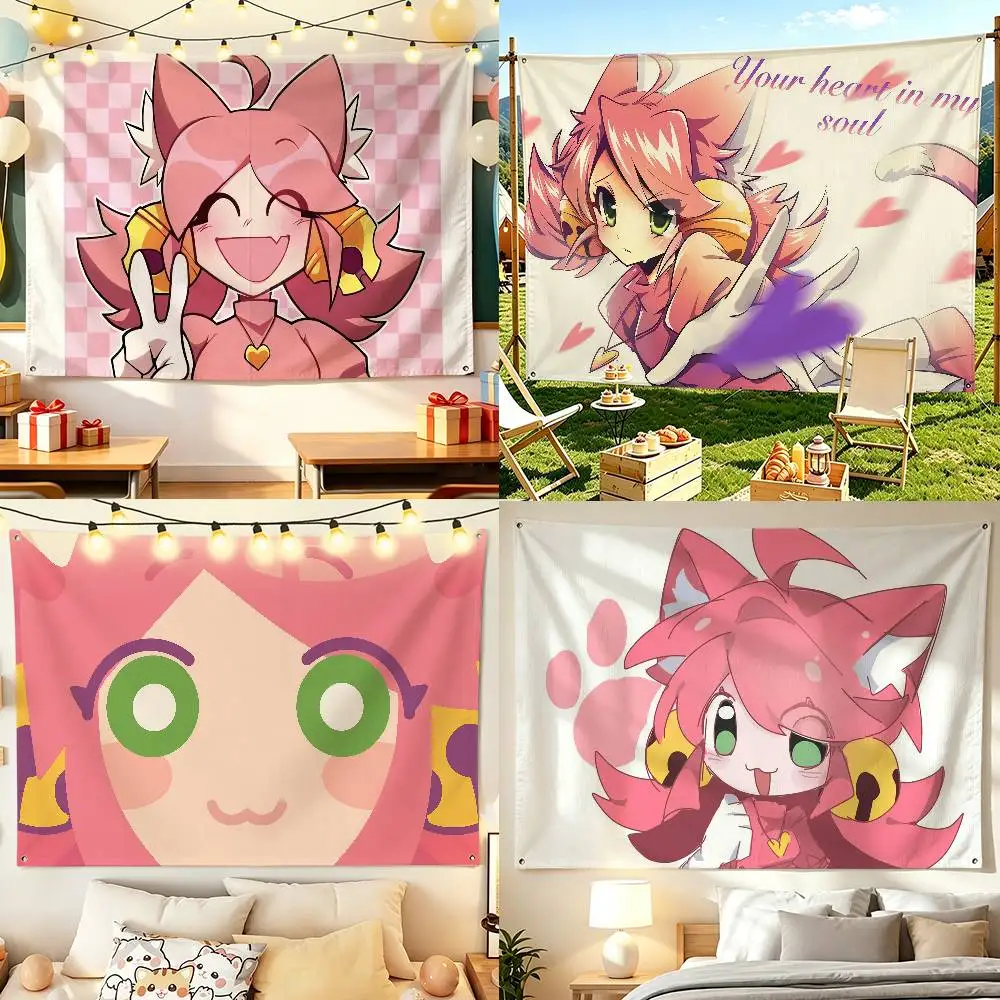 M-Mad Mew Mew U-Undertale Pink Cat Horizontal Flag Banner Wall Hanging Indoor Outdoor Home Decoration