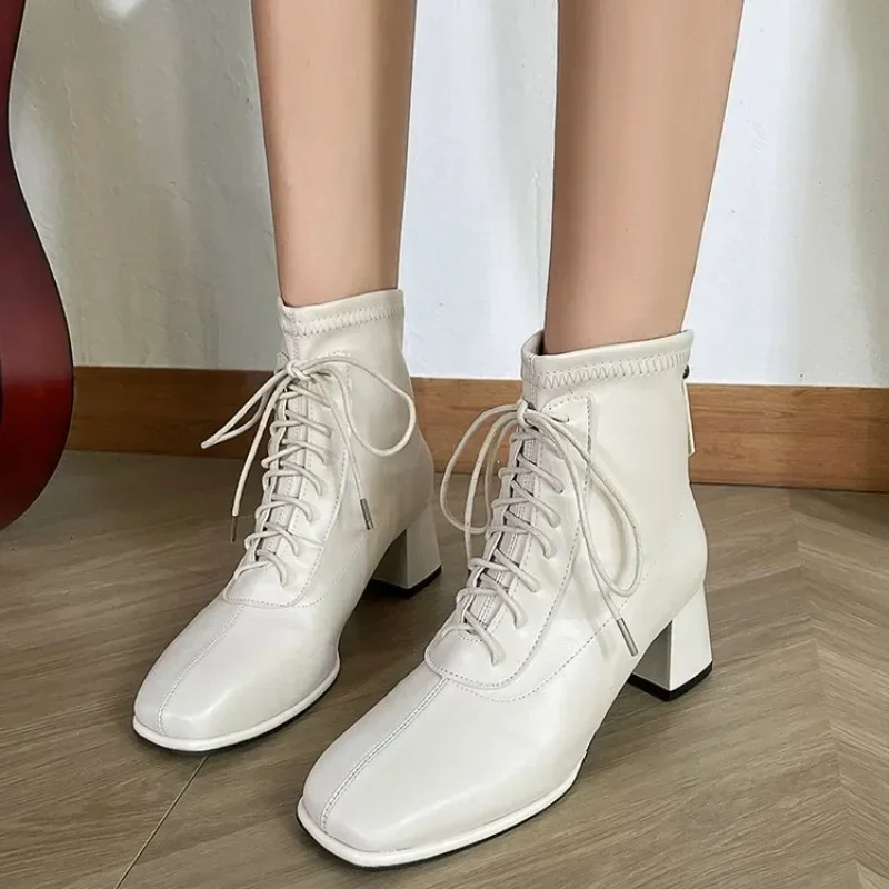 Classic Ankle Boots Spring Womens Shoes Low Heel Chelsea Boots 2024 New Pu Leather Shoes for Women Large Size 42 Winter Booties