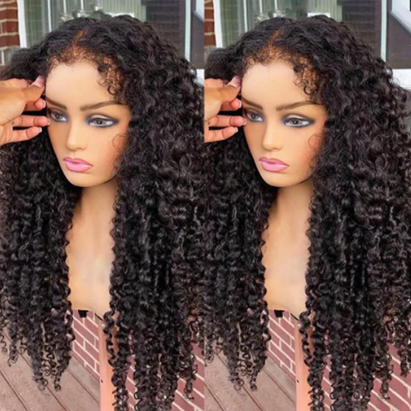 

Natural Black Soft 26Inch Long 180%Density Kinky Curly Preplucked Glueless Lace Front Wig For Women With Babyhair Daily Cosplay