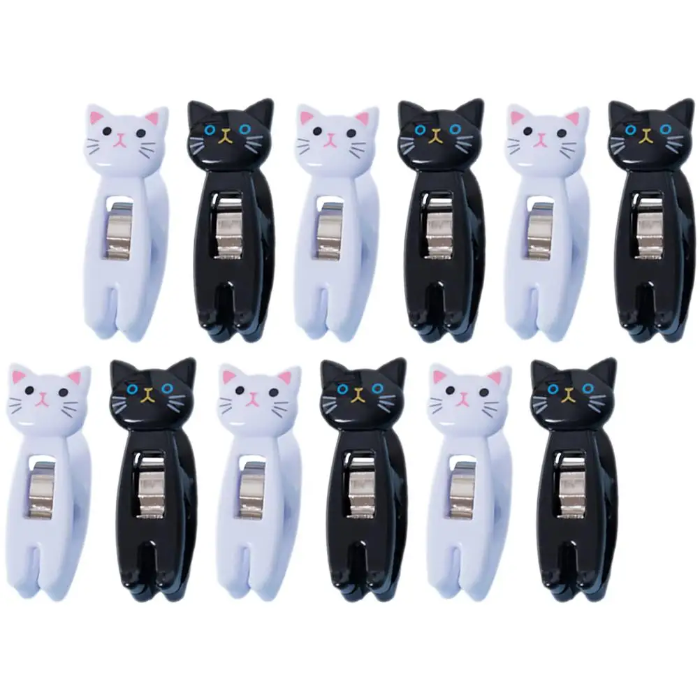 12 Pcs Cute Memo Tiny Note Pants Clothes Trousers Cat Plastic Clips Photo Folder