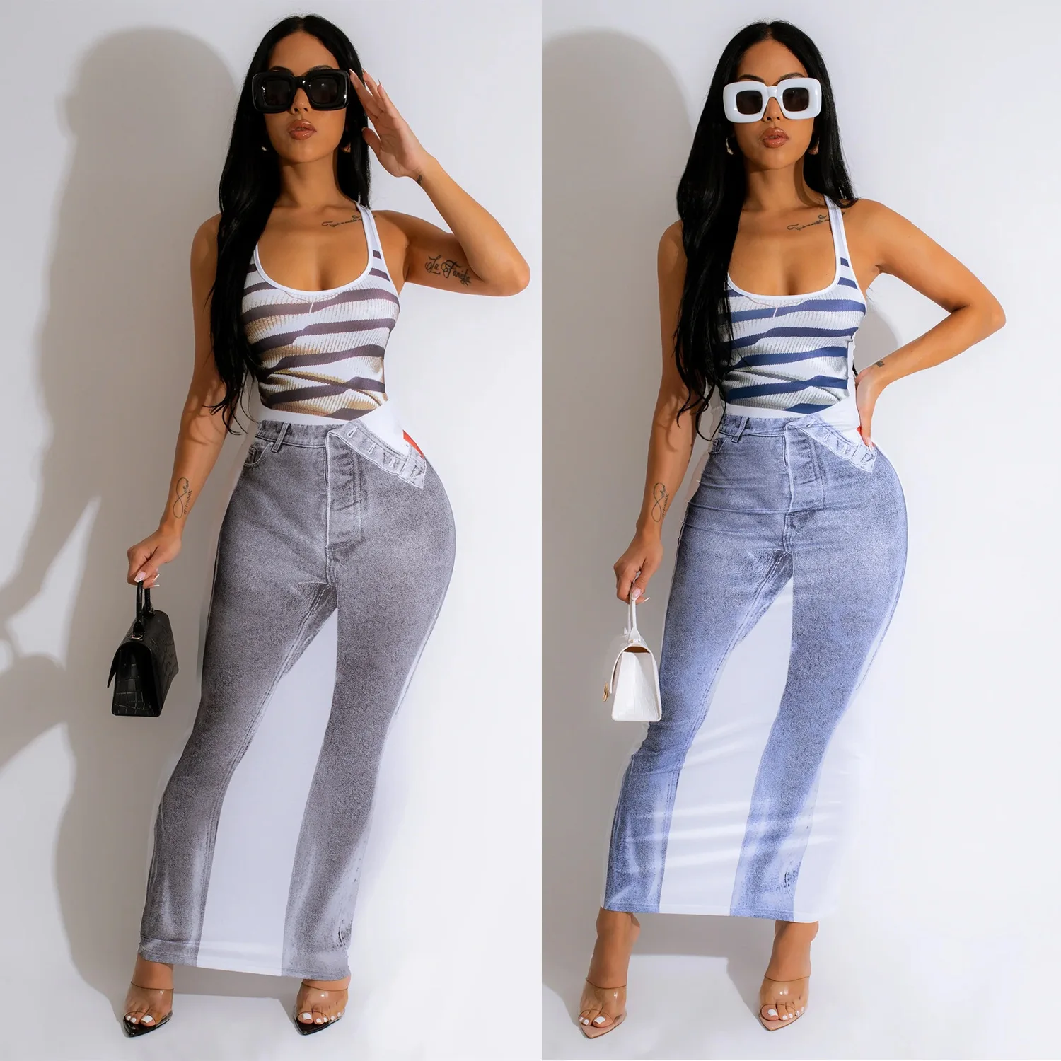 

Summer women's clothing sexy tight digital printing sleeveless long dress slim and thin temperament streetwear dance costume