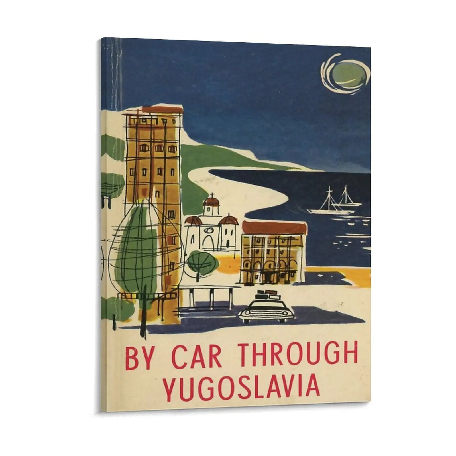 By Car Through Yugoslavia Vintage Travel Poster Canvas Painting Bar Party Cinema Create Framed Wall Painting