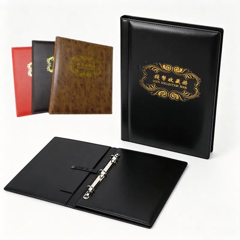 High Quality Coins/Paper Money Collection Book PU leather Empty 3 Rings Collection Album Most Put 40 pcs Loose-leaf 3 Hole Sheet