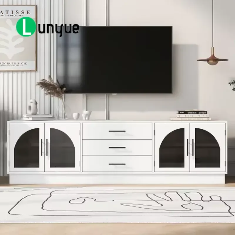 American Retro Solid Wood TV Cabinet Arched Storage Floor Cabinet for Living Room Small Apartment Rural Dining Sideboard