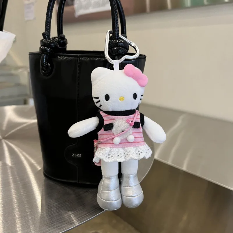 만화 헬로키티 롱레그 스커트 드레스업 봉제인형 키체인 DIY 핑크 강아지 언더셔츠 드레스 스쿨백 펜던트 여자아이 선물