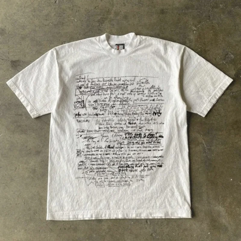 Pure Cotton Short Sleeve T-Shirt Unisex Loose Fit American Retro Style Double Weave 3A260ggrafts by Little Chen Story