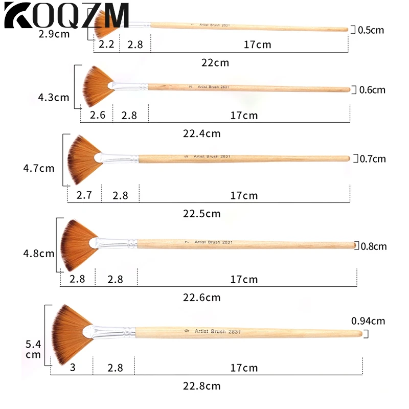 5 шт., кисти для рисования гуашью в форме веера