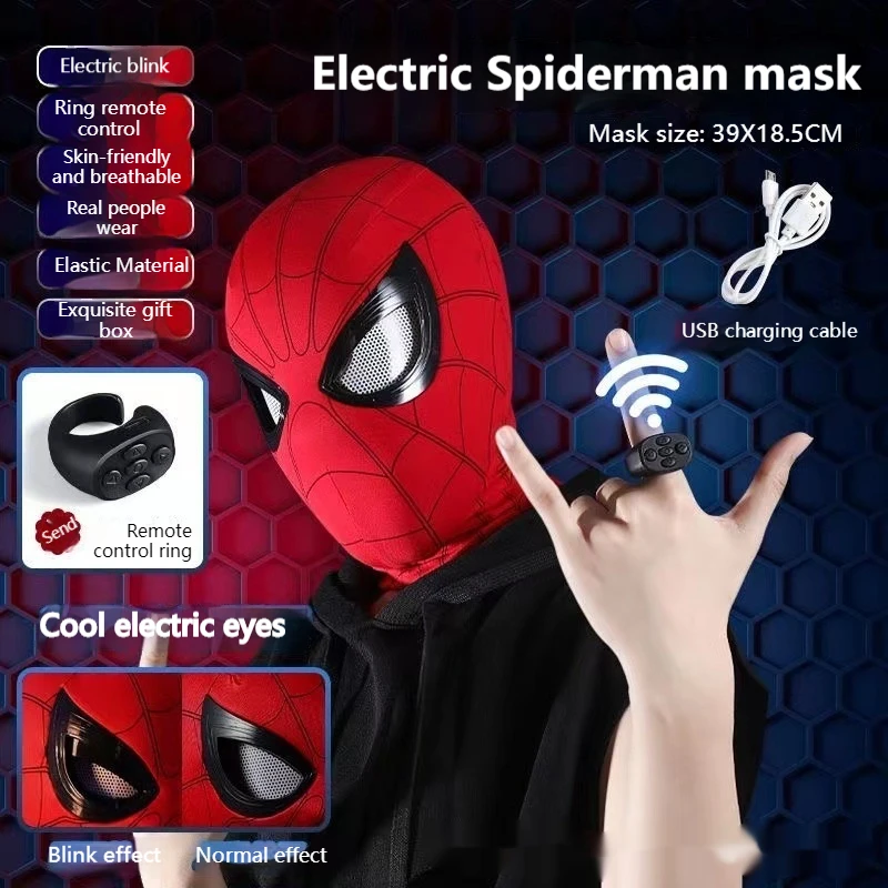 Spiderman Headgear Mask Cosplay Moving Eyes Electronic Costume Mask Gwen Spider Man 1:1 Remote Control Elastic Toy Birthday Gift