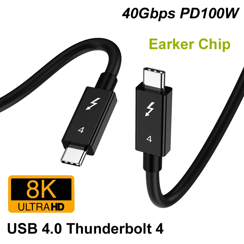 Cabo Coaxial de Dados Thunderbolt Tipo C USB 4.0, Carregador de carregamento rápido, Earker Chip, PD, 100W, 40Gbps, 2 Gbps, 4 3, 8K @ 60Hz, Ultra HD