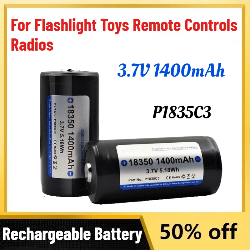 In Stock P1835C3 18350 3.7V 1400mAh Protection Rechargeable Lithium Ion Battery for Flashlight Toys Remote Controls Radios