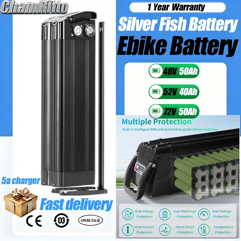 

48 volt 1000W lithium ebike s26 750W battery 48v 20ah Silver Fish battery 36v 52v60v 72v Electric Bike 30 40ah 50ah 60ah Battery