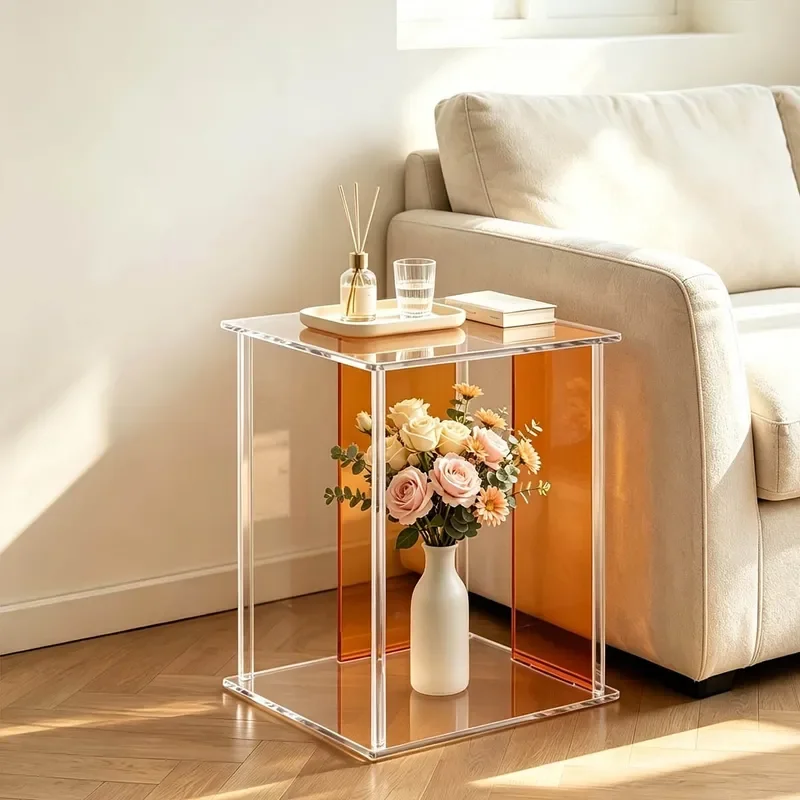 Modern Acrylic Square Coffee Table With Storage Space Stackable Design For Living Room Sofa Side End Table Home Furniture