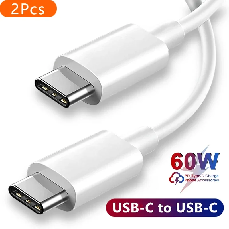 2Pcs PD 60W USB-C to USB-C Fast Charging PD Cable for iPhone 15 Pro Max iPad Air Macbook Pro Huawei Mate 60 Samsung Type C to C