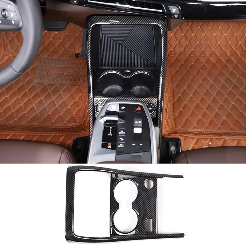 

For BMW X1 IX1 U11 2023-2024 ABS Carbon Car Front Drain Cup Holder Center Control Panel Frame Cover Trim Sticker Car Accessories