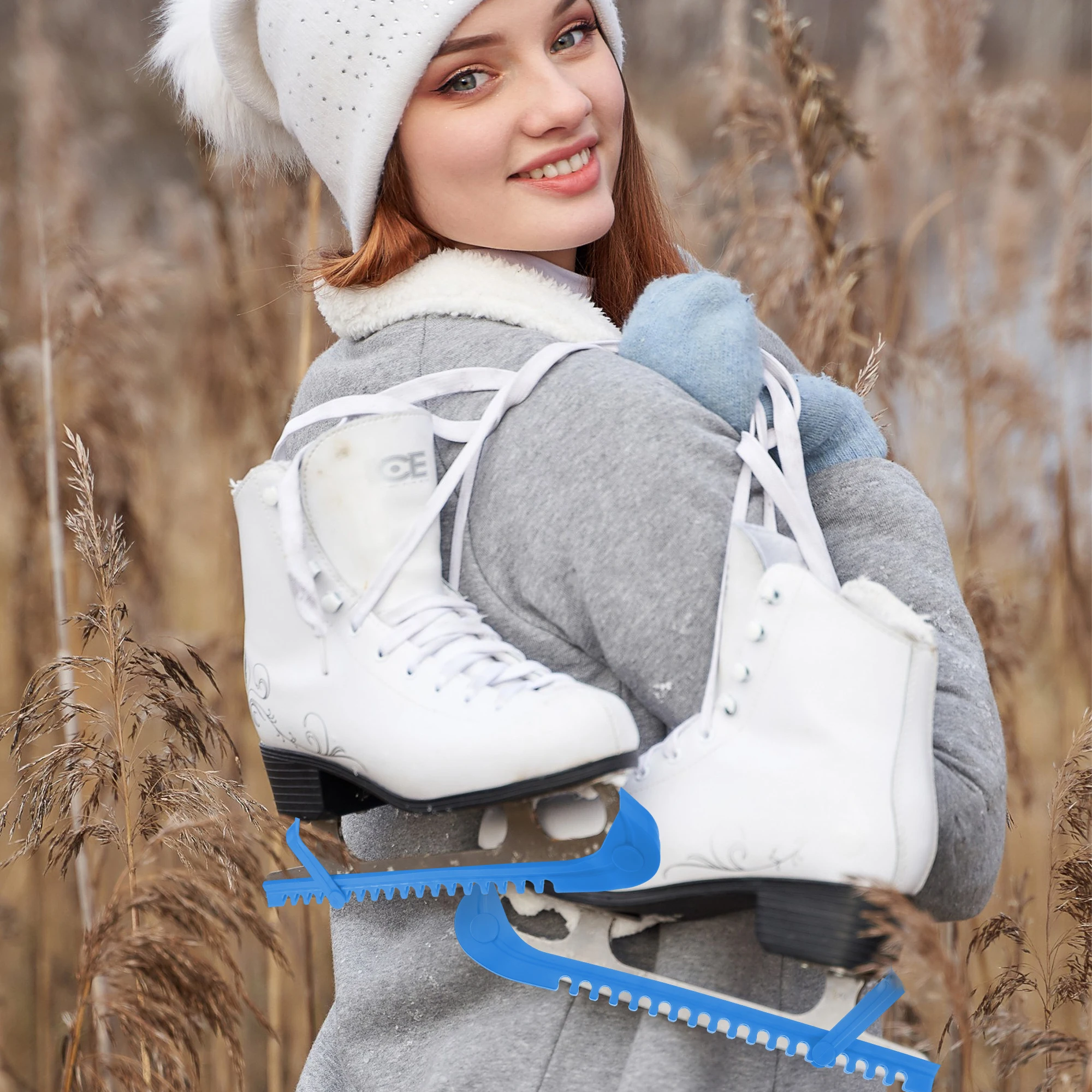 2x Blue Skating Experience With Easy-to Skate Blade Covers Adjustable Buckle Adjustable Skate Guards