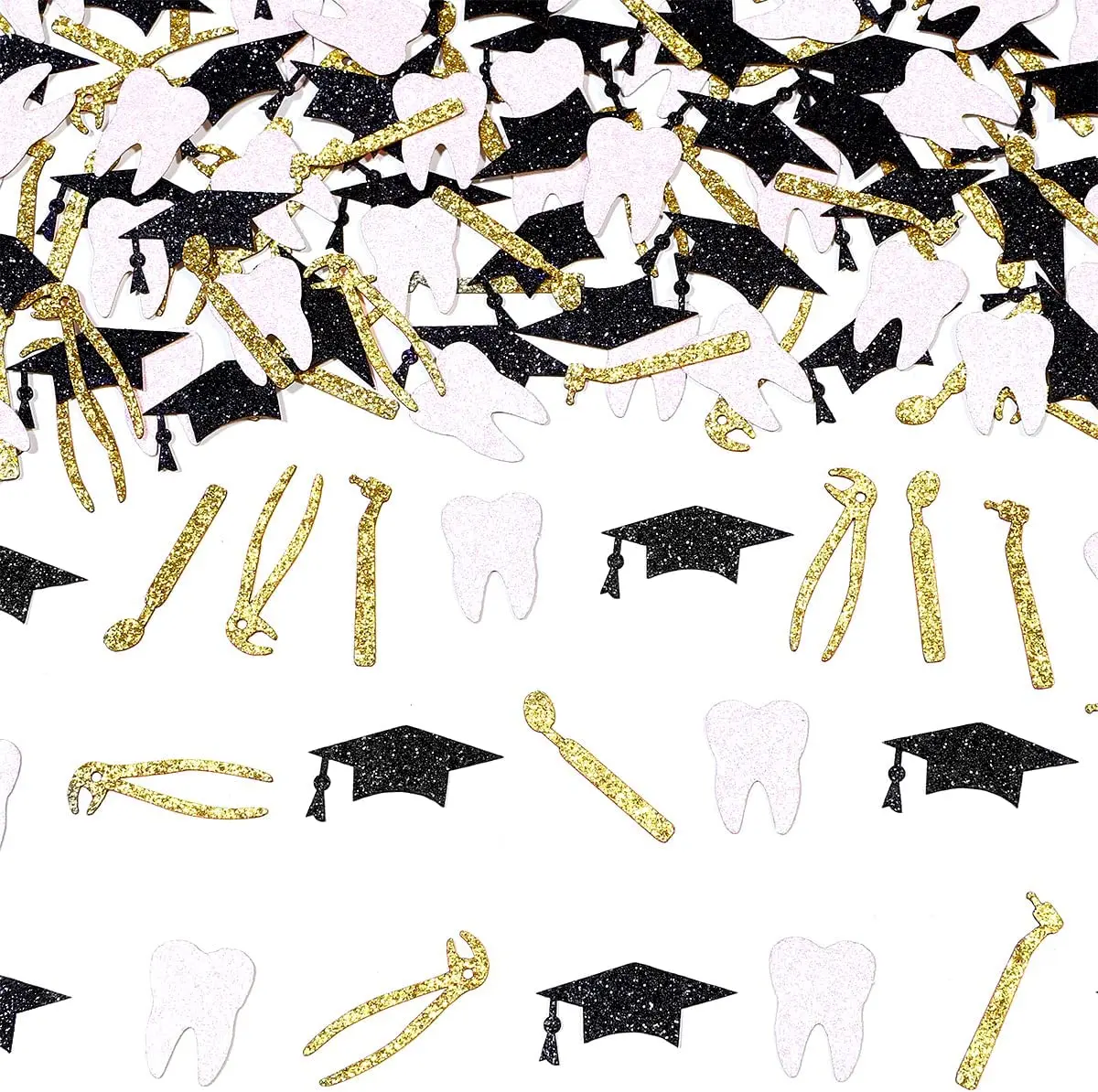 

FANGLELAND 200pcs Dentist Graduation Party Decoration Table Confetti Black Gold RDH Dental School Graduation Party Supplies