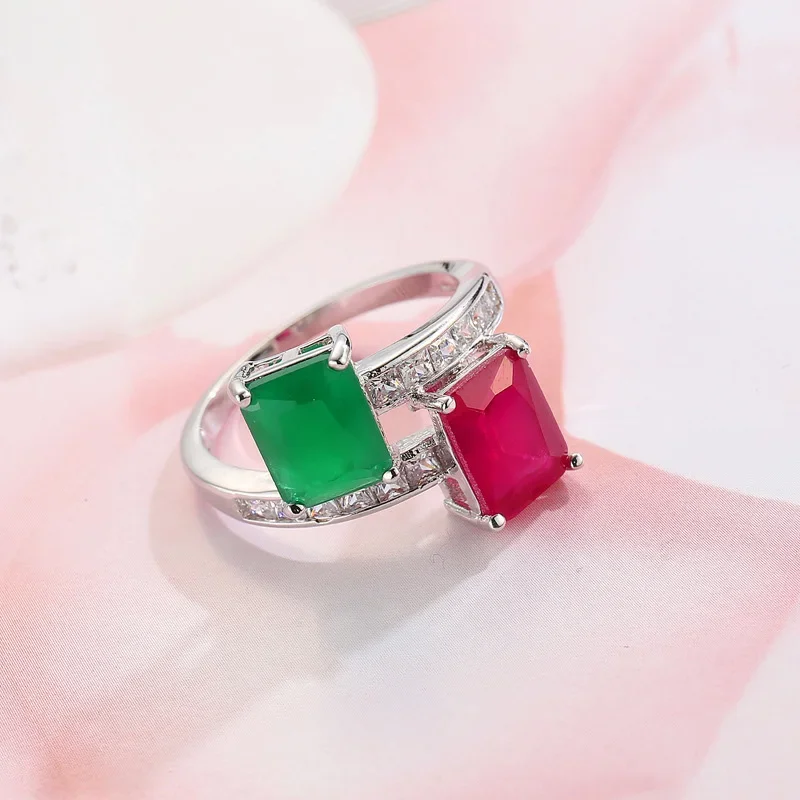 Najwyższa jakość S925 Sterling Plata Created Green Red Zircon Pierścionki na palce Elegancka biżuteria marki CZ Austriacki kryształ dla kobiet Prezent — zdjęcie 4