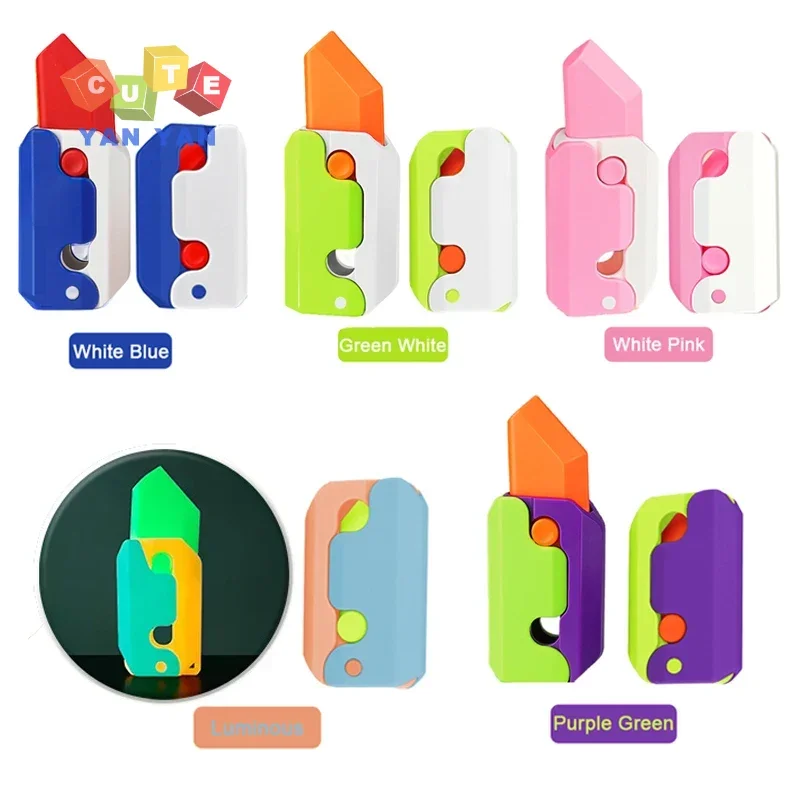 Cuchillo de zanahoria de gravedad de plástico, Color luminoso, ejercicios de mano para niños y adultos, tarjeta de empuje, juguete para aliviar el estrés, espadas de interacción divertida