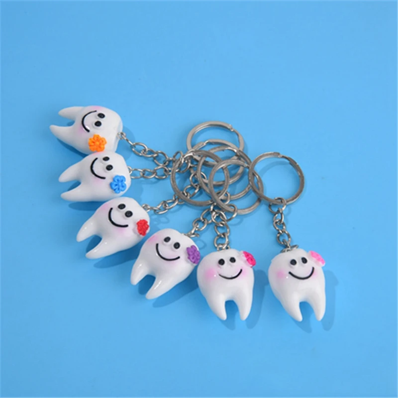 24 Pcs  Teeth Shape Model Simulation Tooth Key Chain Teeth Key Chain Fashion Cartoon Lovely Girls Gift Pendant