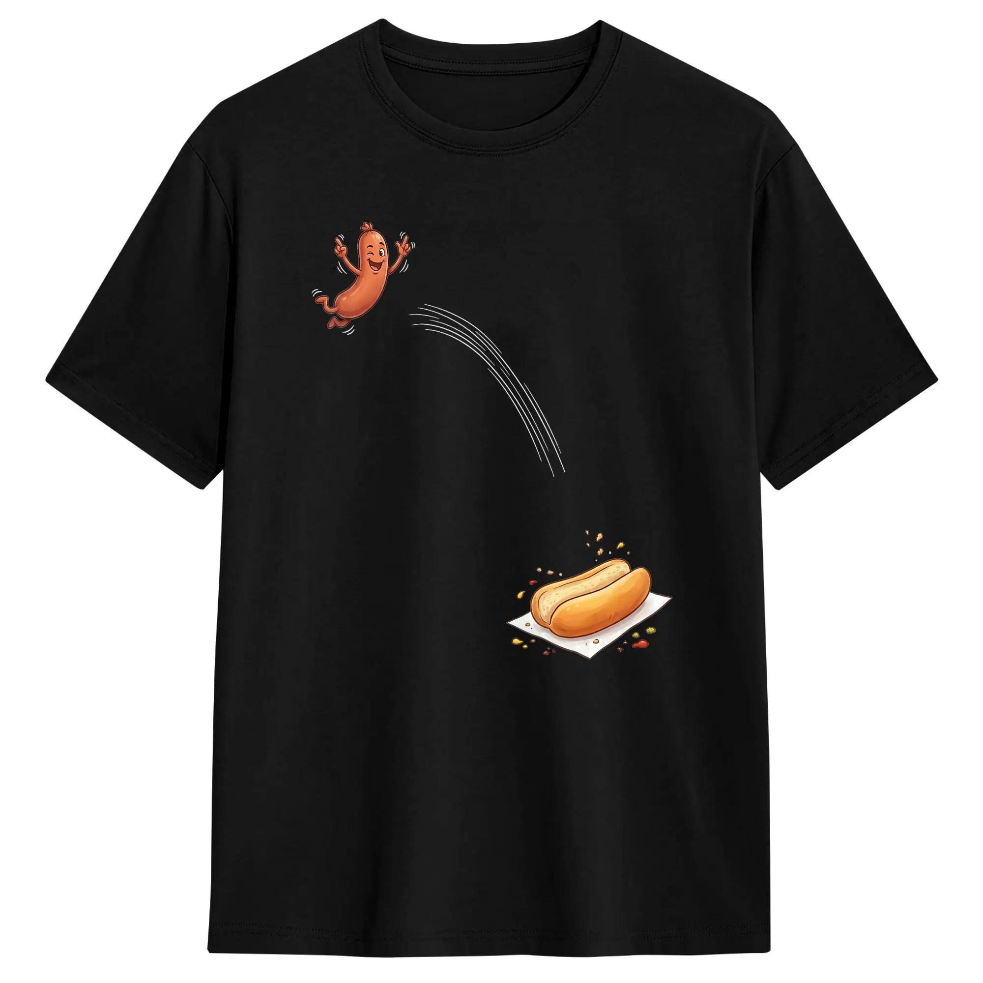Hot Dog Jumping Into Bun T-Shirt Beach  Popular T Shirts Adult Cotton Breathable Oversized Tees Short-Sleeve Streetwear Tops