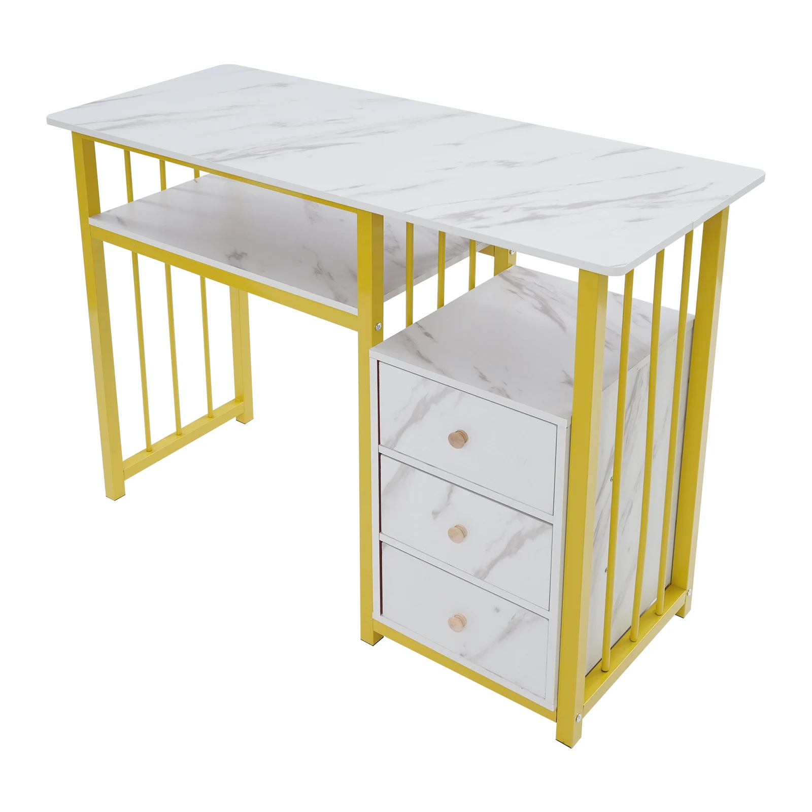 Nail Desk Manicure Table Marbling Texture Manicure Desk with 3 Drawers 100*40*76cm for Living Rooms, Offices, Nail Salon