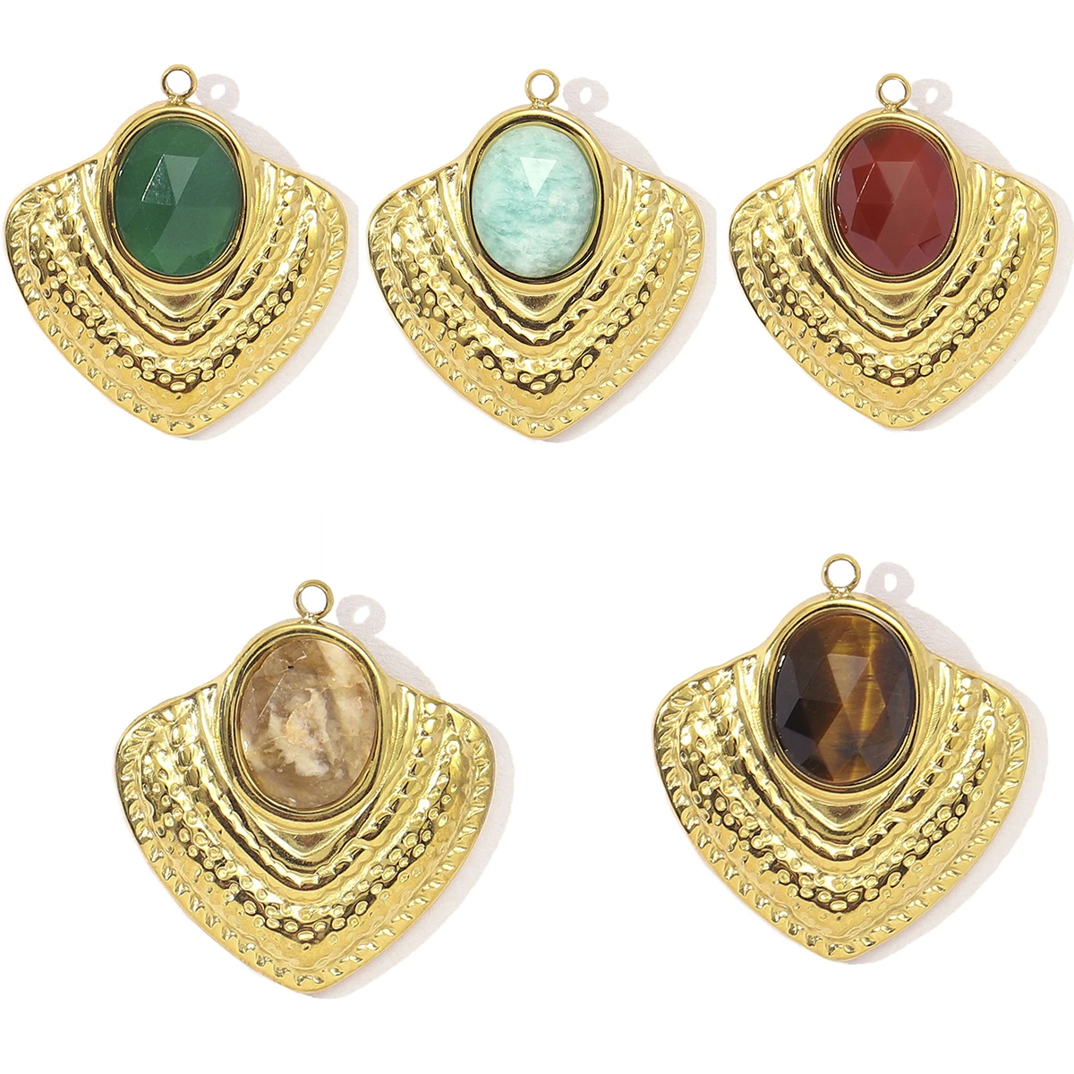 

3Pcs/Lot Stainless Steel Natural Stone Charms Geometry Pendants For DIY Making Bracelet Necklace Jewelry Accessory Wholesale