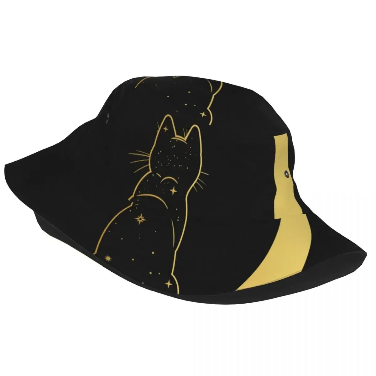 Cat Sitting On The Crescent Moon Fisherman Cap Hip Hop Gorras Summer Unisex Bucket Hat Outdoor Beach Camping Hiking Fishing Caps