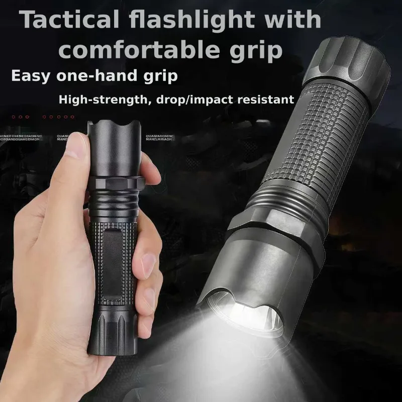 LED Powerful Flashlight Rechargeable Multi-purpose Long-range Beam Ultra Compact for Household Use Equipped Side Lamp Handy