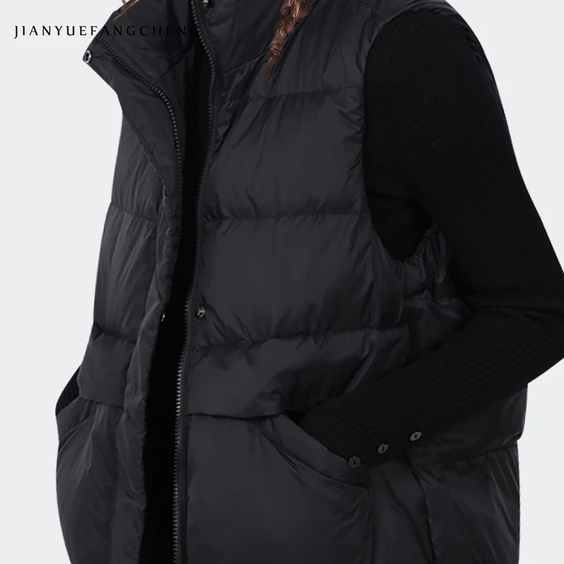 Moda feminina sem mangas preto para baixo jaqueta quente leve aconchegante casual colete puffer casaco