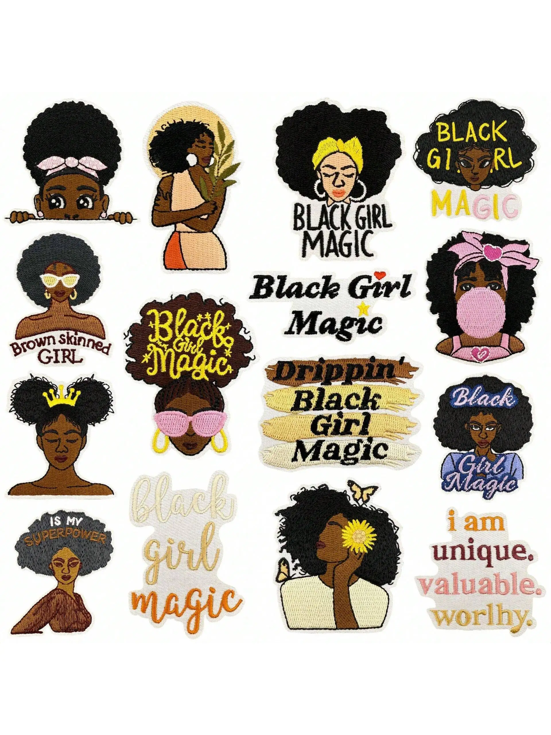 

15PCS Fashionable Girl Pattern Iron on Patches, Sew on Embroidered Applique Repair Patch DIY Crafts Projects for Clothing Jacket