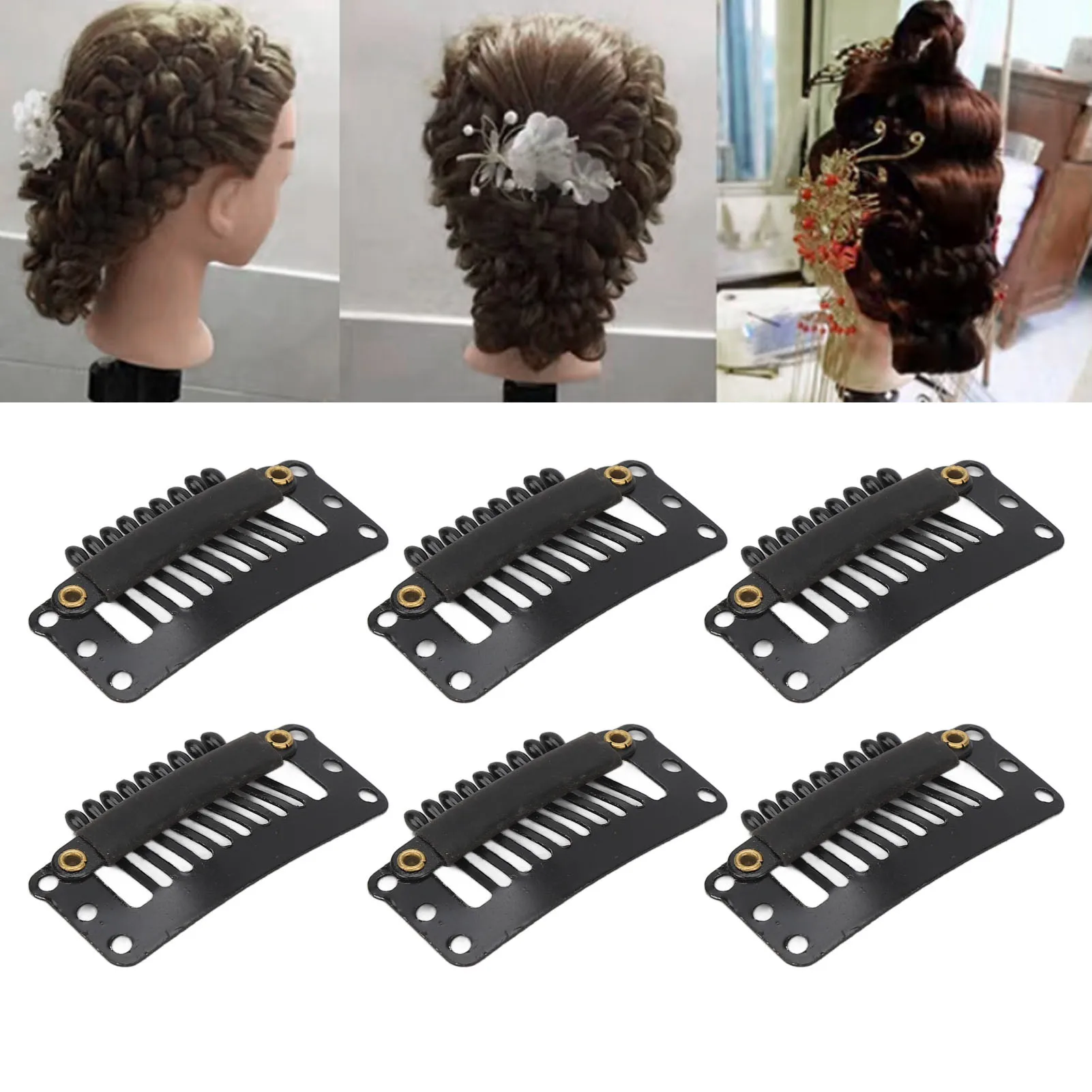

32mm U Shape Snap Clips DIY Wig Clips 9 Teeth Hair Extension Clips Black Multipurpose Hair Extensions for Women